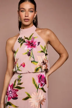 Robe Mi-longue À Col Montant Avec Broderie Florale
