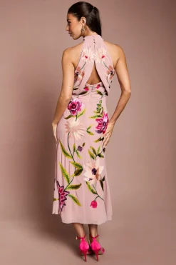 Robe Mi-longue À Col Montant Avec Broderie Florale