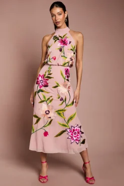 Robe Mi-longue À Col Montant Avec Broderie Florale