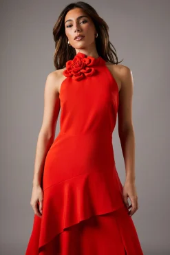 Robe Mi-Longue à Col Montant avec Détail Corsage