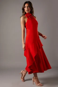 Robe Mi-Longue à Col Montant avec Détail Corsage