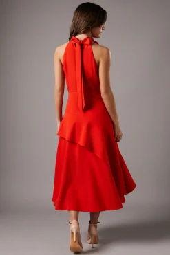 Robe Mi-Longue à Col Montant avec Détail Corsage