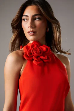 Robe Mi-Longue à Col Montant avec Détail Corsage
