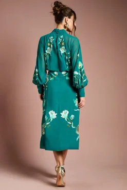 Coast Robe Mi-Longue à Col Montant et Manches Longues avec Broderies Florales<Femme Robes Mi-Longues|Robes À Manches Longues