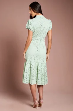 Coast Robe Mi-longue Col Montant à Manches Volantées en Dentelle<Femme Toutes Les Robes|Robes Mi-Longues