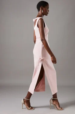 Robe Mi-Longue Col Rond avec Détail Nœud