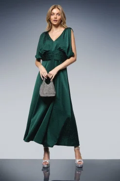 Oasis Robe Mi-Longue à Col V avec Corsage Froncé et Détails Hotfix<Femme Robes De Soirée|Toutes Les Robes