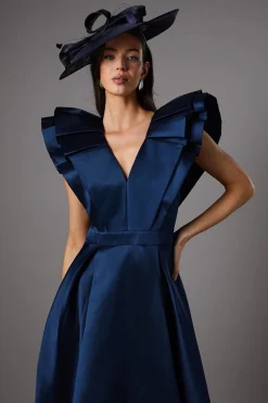 Coast Robe Mi-Longue à Col V et Manches à Volants<Femme Robes|Robes Mi-Longues