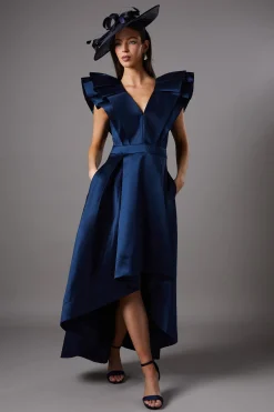 Coast Robe Mi-Longue à Col V et Manches à Volants<Femme Robes|Robes Mi-Longues