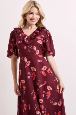 Dorothy Perkins Robe Mi-Longue à Col V Volantée et Manches Bouffantes<Femme Robes Mi-Longues|Robes
