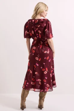 Dorothy Perkins Robe Mi-Longue à Col V Volantée et Manches Bouffantes<Femme Robes Mi-Longues|Robes
