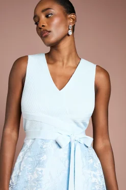 Robe Mi-longue à Corsage Bandage avec Jupe Jacquard