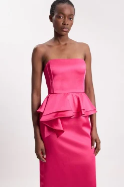 Robe Mi-longue Crayon À Basque En Satin Contrecollé Petite