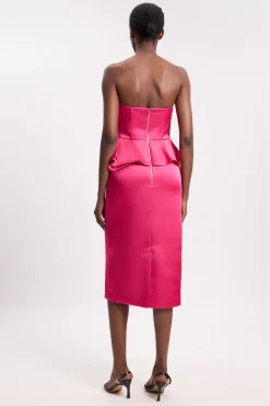 Robe Mi-longue Crayon À Basque En Satin Contrecollé Petite