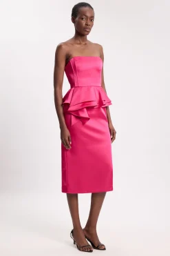 Robe Mi-longue Crayon À Basque En Satin Contrecollé Petite