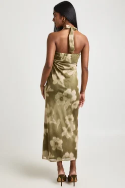 boohoo Robe Mi-longue À Décolleté Plongeant En Mesh Imprimé Floral Avec Perles<Femme Robes De Soirée|Robes
