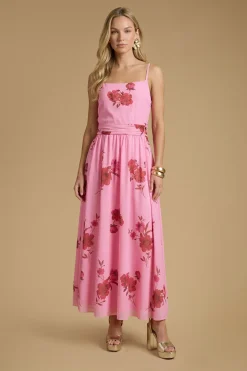 Robe Mi-longue De Bal En Mesh Imprimé À Bretelles