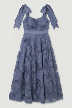 KarenMillen Robe Mi-Longue de Bal Tissée à Volants Texturés<Femme Robes Mi-Longues|Robes Bal De Promo