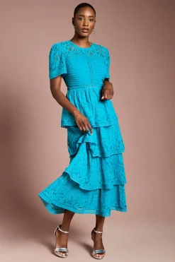 Coast Robe Mi-Longue à Dentelle Étagée<Femme Robes Mi-Longues|Satin Et Dentelle