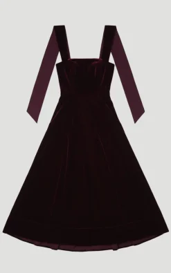 Robe Mi-Longue de Soirée Bardot en Velours Tissé avec Nœud en Taffetas