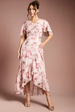 Coast Robe Mi-Longue à Devant Torsadé en Satin Jacquard Imprimé<Femme Robes Mi-Longues|Satin Et Dentelle