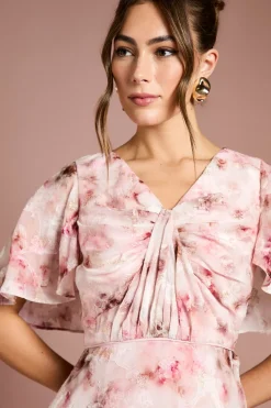 Coast Robe Mi-Longue à Devant Torsadé en Satin Jacquard Imprimé<Femme Robes Mi-Longues|Satin Et Dentelle