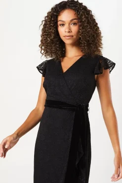 Wallis Robe Mi-Longue d'Occasion à Dentelle Volantée avec Ceinture en Velours<Femme Robes De Soirée|Toutes Les Robes