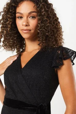 Wallis Robe Mi-Longue d'Occasion à Dentelle Volantée avec Ceinture en Velours<Femme Robes De Soirée|Toutes Les Robes