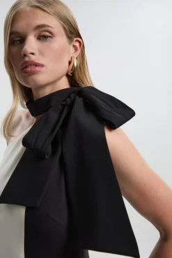 KarenMillen Robe Mi-Longue Douce à Blocs de Couleur avec Col Nœud Papillon Ajustée<Femme Tailleurs|Robes Mi-Longues