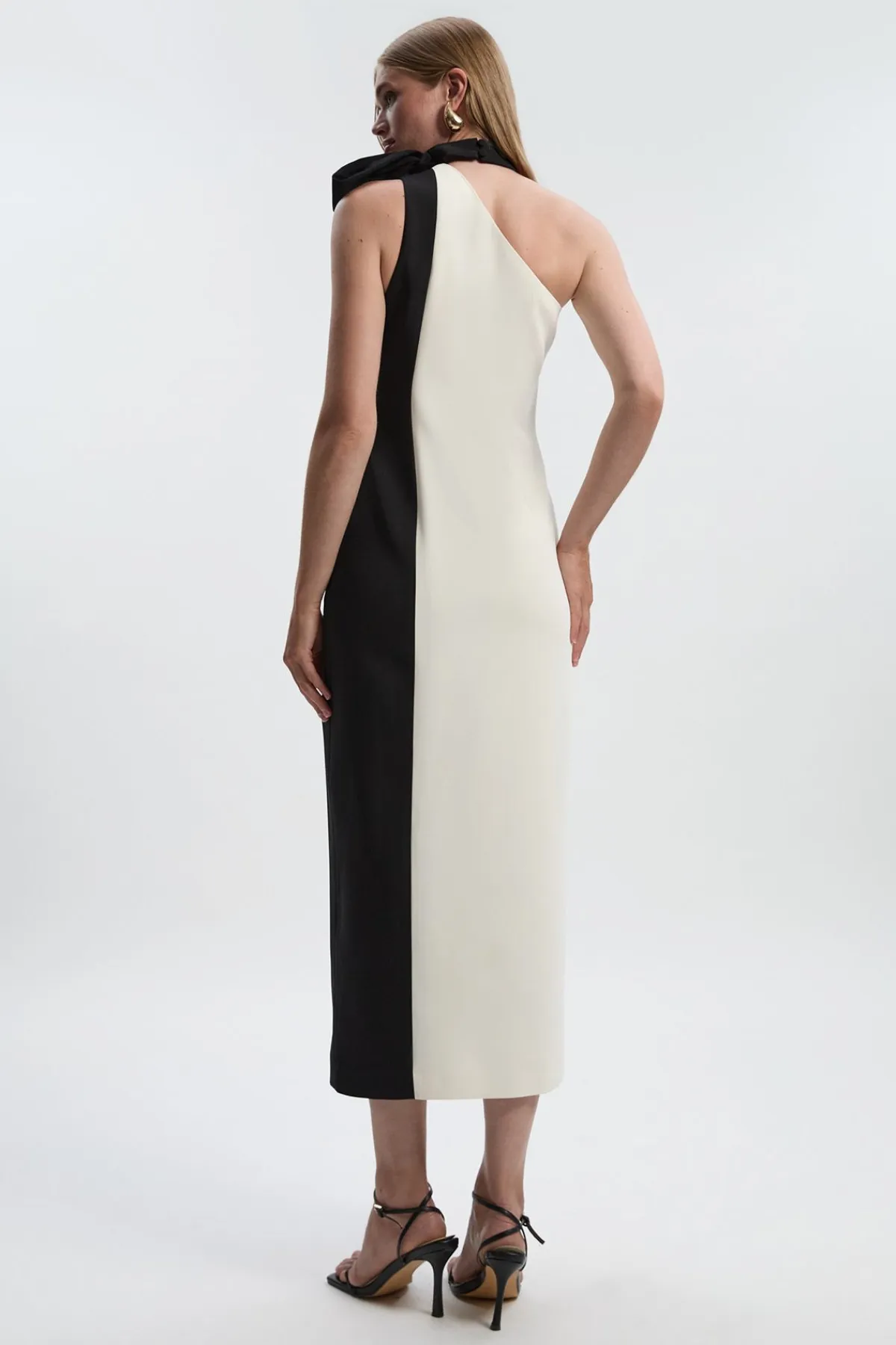 KarenMillen Robe Mi-Longue Douce à Blocs de Couleur avec Col Nœud Papillon Ajustée<Femme Tailleurs|Robes Mi-Longues