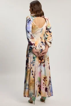 Robe Mi-longue Douce En Viscose Satinée Imprimée