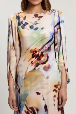 Robe Mi-longue Douce En Viscose Satinée Imprimée