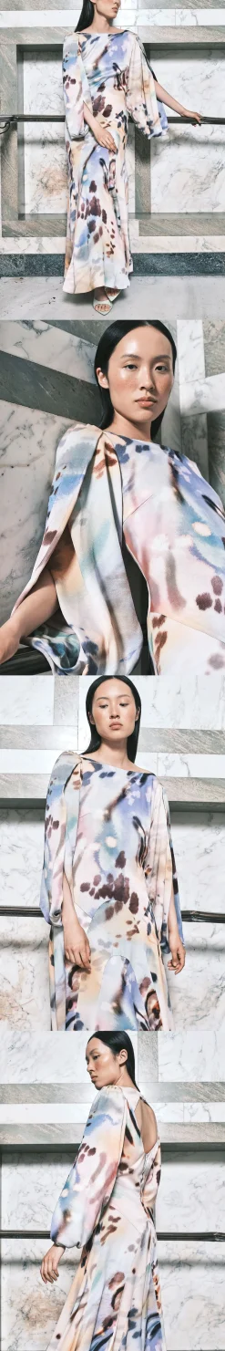 Robe Mi-longue Douce En Viscose Satinée Imprimée