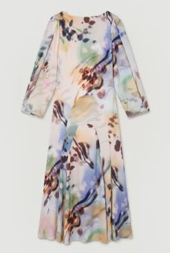Robe Mi-longue Douce En Viscose Satinée Imprimée
