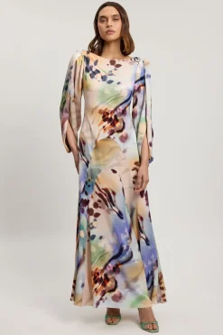 Robe Mi-longue Douce En Viscose Satinée Imprimée