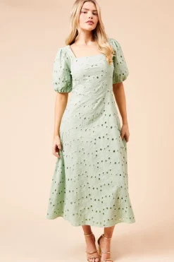 Dorothy Perkins Robe Mi-Longue DP Luxe en Dentelle à Manches Bouffantes<Femme Robes Mi-Longues|Satin Et Dentelle