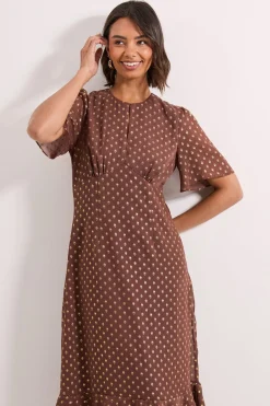 Robe Mi-longue DP Luxe en Mousseline à Pois Métallisés avec Ourlet à Volants