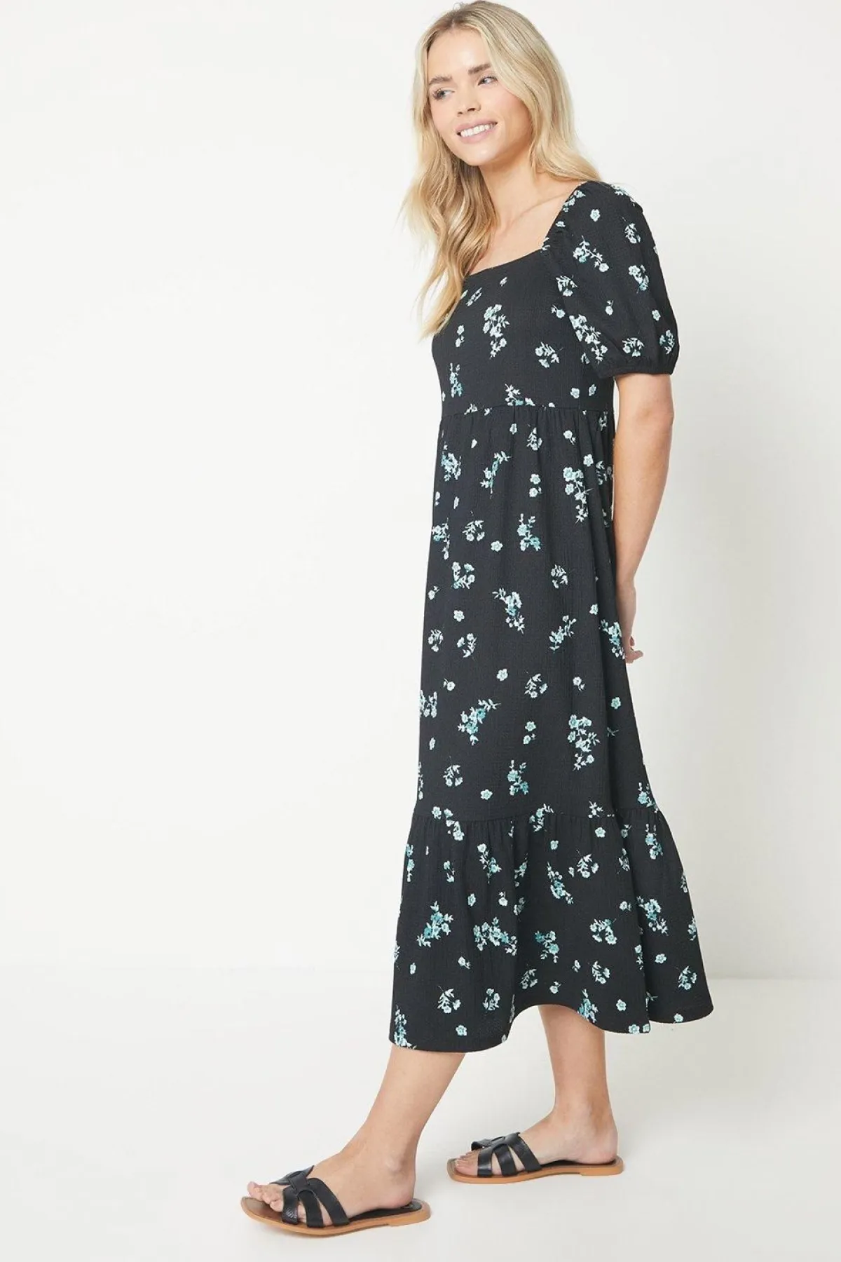 Dorothy Perkins Robe Mi-Longue à Encolure Carrée et Jupe à Volants en Jersey Imprimé Petite<Femme Robes|Robes Mi-Longues