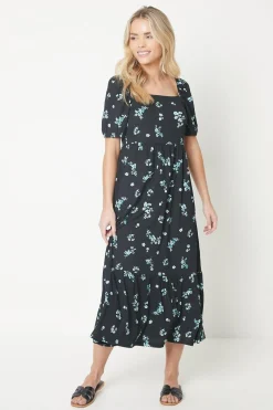 Dorothy Perkins Robe Mi-Longue à Encolure Carrée et Jupe à Volants en Jersey Imprimé Petite<Femme Robes|Robes Mi-Longues