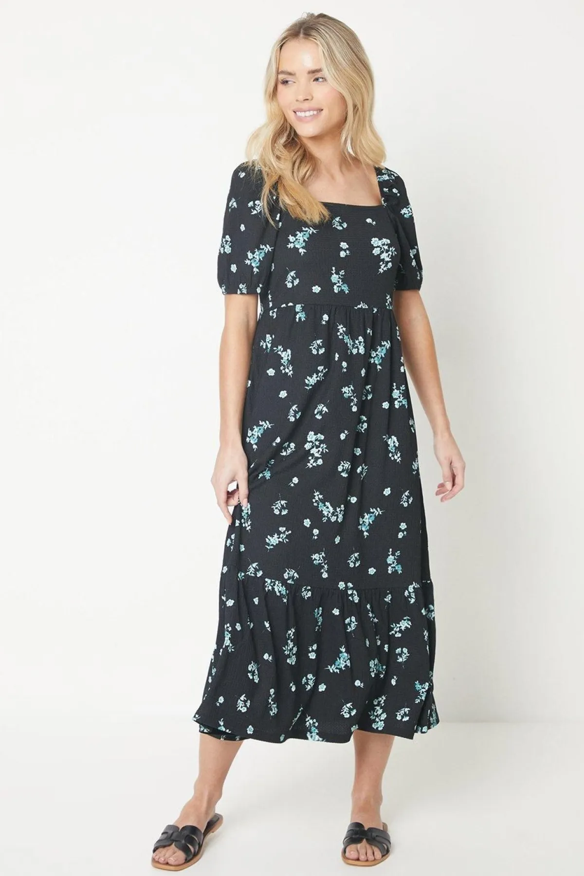 Dorothy Perkins Robe Mi-Longue à Encolure Carrée et Jupe à Volants en Jersey Imprimé Petite<Femme Robes|Robes Mi-Longues