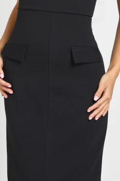Robe Mi-longue En Crêpe Col Montant Avec Détail De Poches Petite