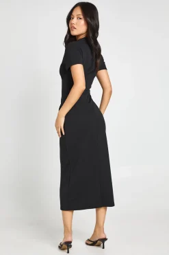 Robe Mi-longue En Crêpe Col Montant Avec Détail De Poches Petite