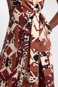 KarenMillen Robe Mi-longue En Crêpe De Viscose À Imprimé Abstrait Et Col Licou<Femme Toutes Les Robes|Robes