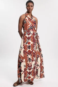 KarenMillen Robe Mi-longue En Crêpe De Viscose À Imprimé Abstrait Et Col Licou<Femme Toutes Les Robes|Robes