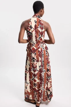 KarenMillen Robe Mi-longue En Crêpe De Viscose À Imprimé Abstrait Et Col Licou<Femme Toutes Les Robes|Robes