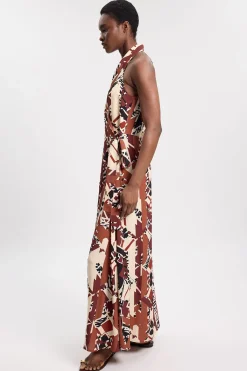 KarenMillen Robe Mi-longue En Crêpe De Viscose À Imprimé Abstrait Et Col Licou<Femme Toutes Les Robes|Robes