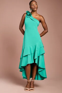 Coast Robe Mi-longue en Crêpe à Une Épaule avec Corsage à Volants<Femme Toutes Les Robes|Robes Mi-Longues