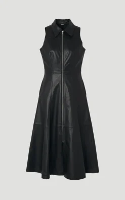Robe Mi-Longue en Cuir à Fermeture Éclair Intégrale