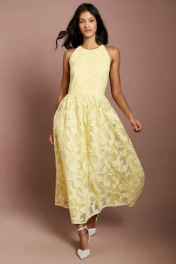 Robe Mi-longue En Dentelle À Col Halter Petite Taille