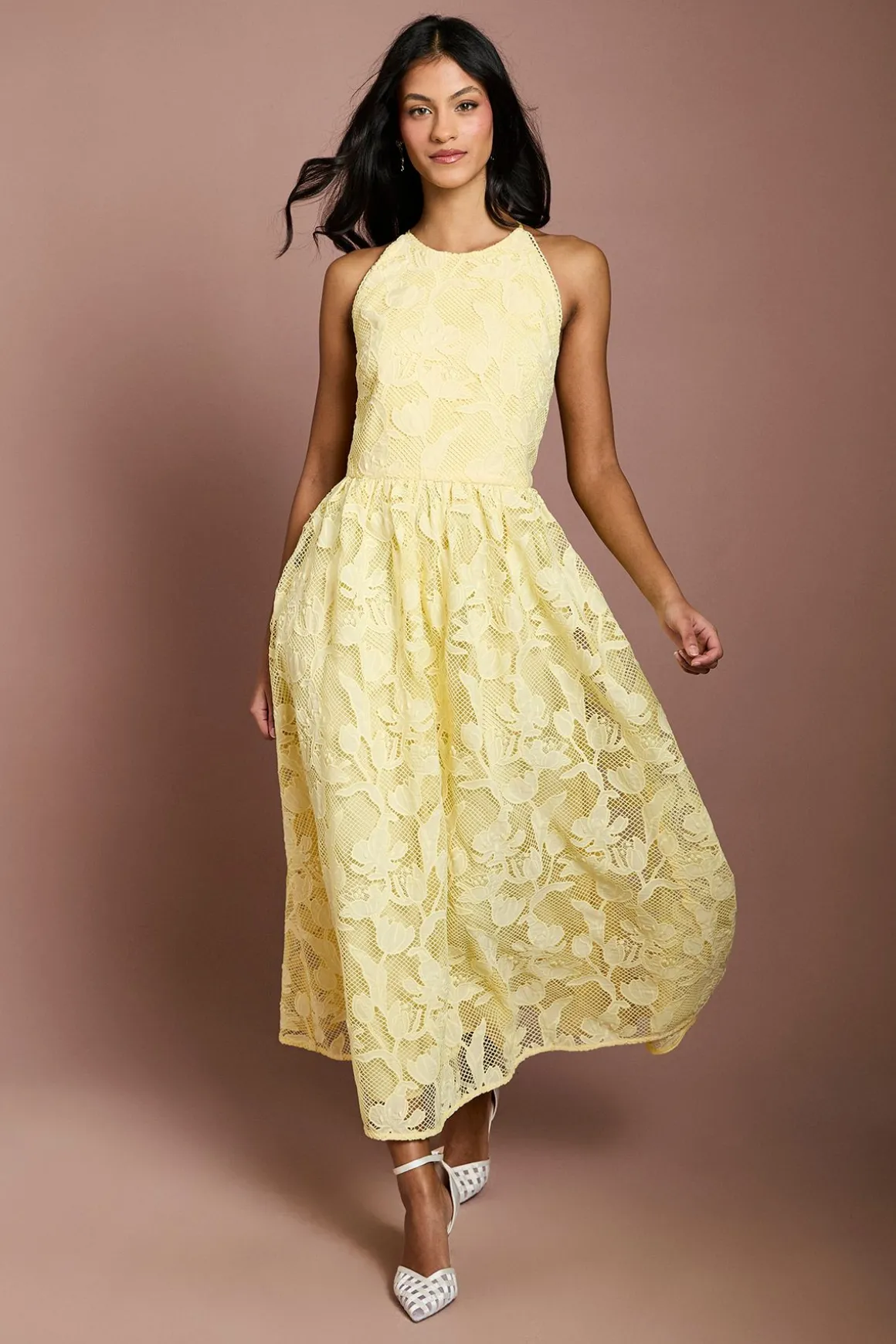Robe Mi-longue En Dentelle À Col Halter Petite Taille